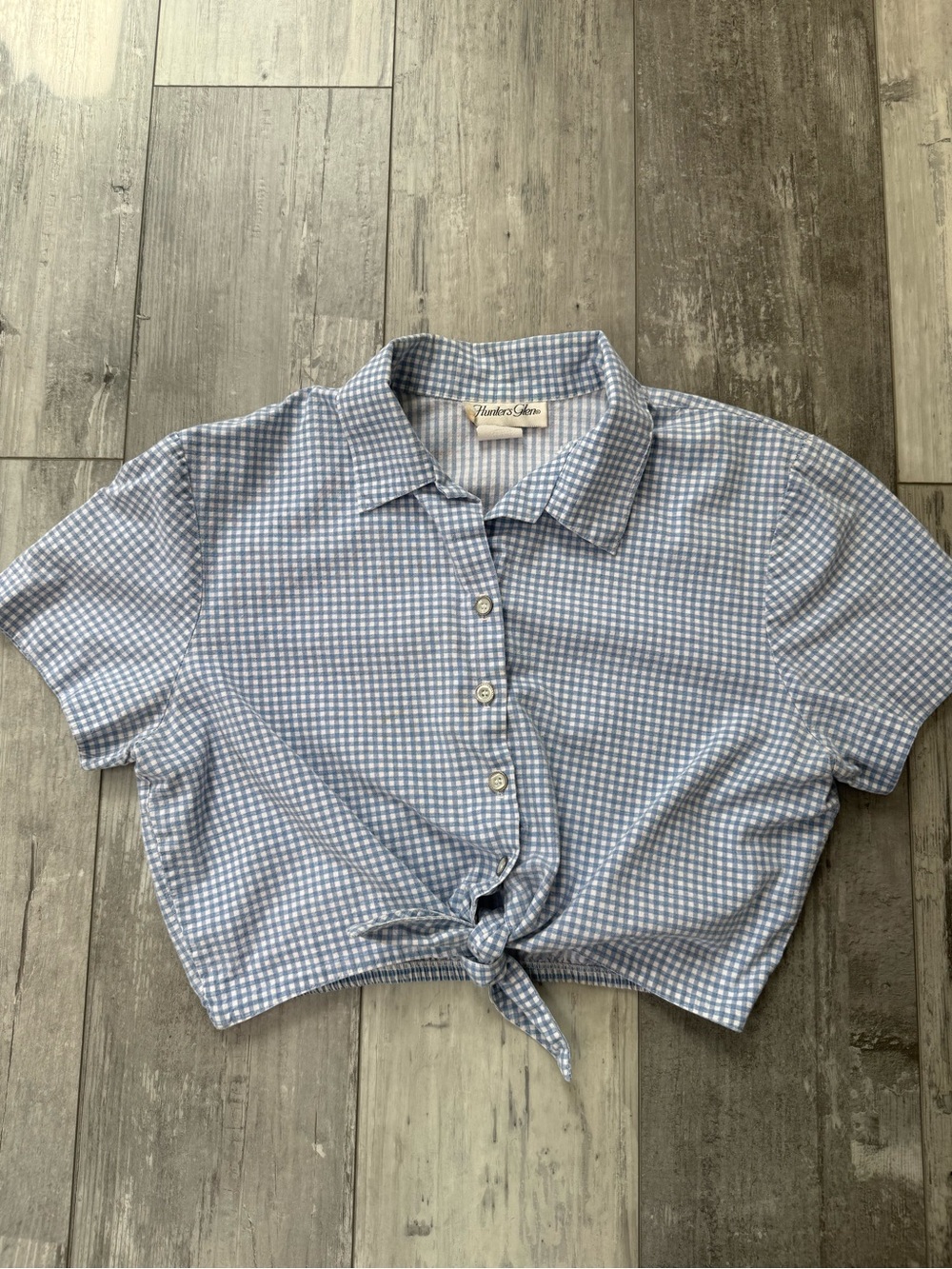 Vintage 80s Hunter’s Glen Blue Gingham Tie Front Crop Top Medium